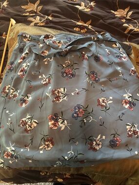 LOFT Dusty Blue Floral Tie-Detail Mini Skirt